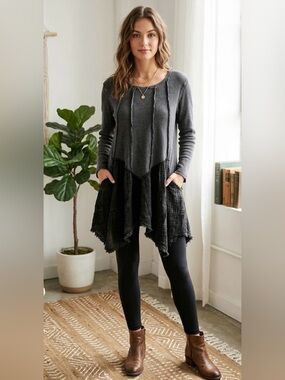 NWOT Mixed fabric acid was asymmetrical hem tunic/dress  by J Her.